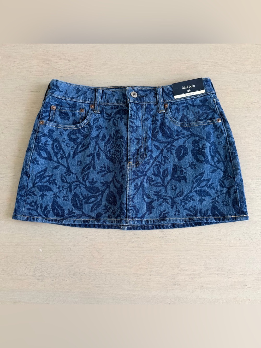 Curve Love Mid Rise Denim Mini Skirt Sz 26 Outdoor Festival Western Floral A&F